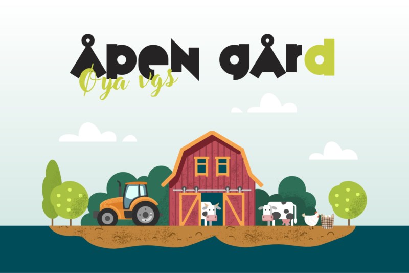 Åpen Gård logo med illustrasjon av gård.