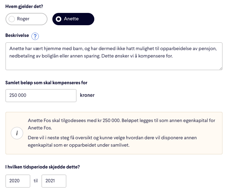 Skjermbilde fra samboerkontrakt fra Justify